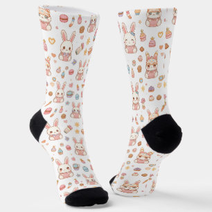 Kawaii Bunny Café Easter Cute Chibi Bunnies Socks