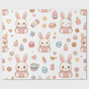 Kawaii Bunny Café Easter Cute Chibi Bunnies Wrapping Paper