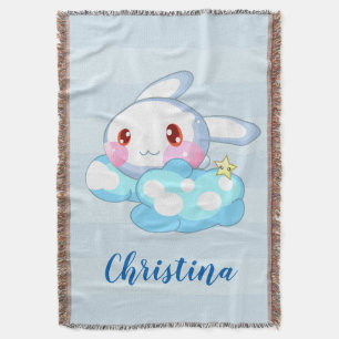Kawaii Bunny, Cloud & Star Custom Throw Blanket
