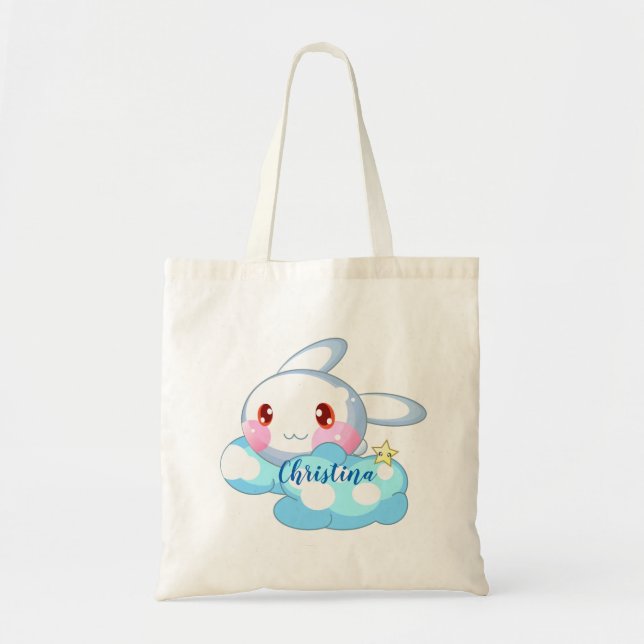 Kawaii Bunny, Cloud & Star Custom Tote Bag (Front)