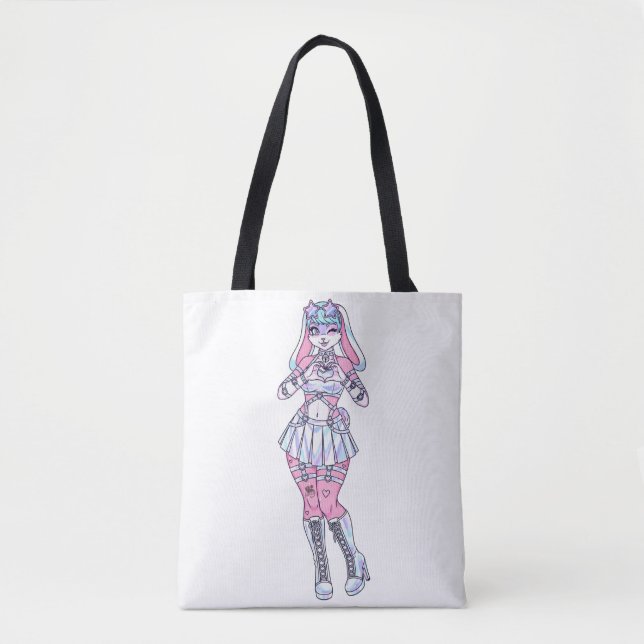 Kawaii Bunny Girl Pastel Furry Tote Bag (Front)