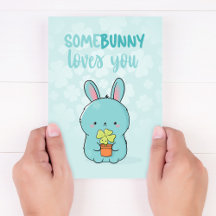Kawaii Bunny Holding Clover: Somebunny Loves you 