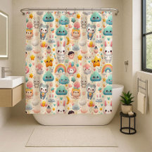 Kawaii Bunny Pastel Whimsical Kids Shower Curtain