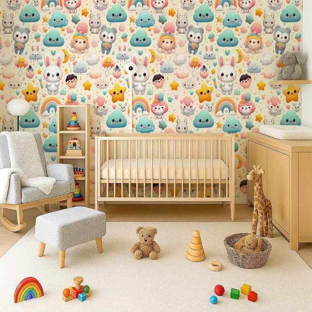 Kawaii Bunny Pastel Whimsical Nursery Wallpaper (Kawaii Bunny Pastel Whimsical Nursery Wallpaper)