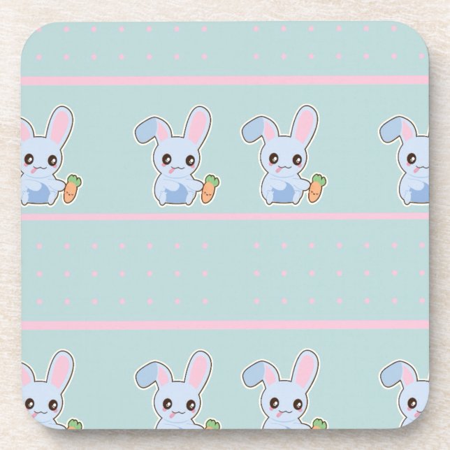 Kawaii Bunny pink mint accessories personalised Coaster (Front)