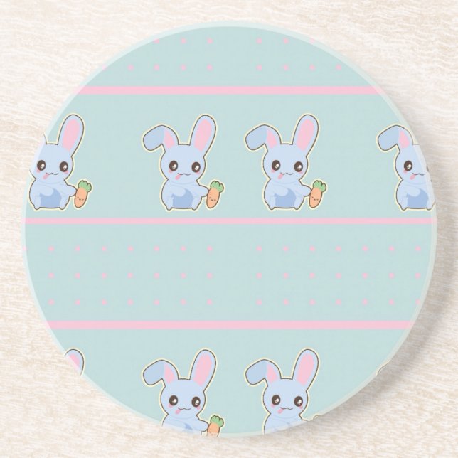 Kawaii Bunny pink mint accessories personalised Coaster (Front)