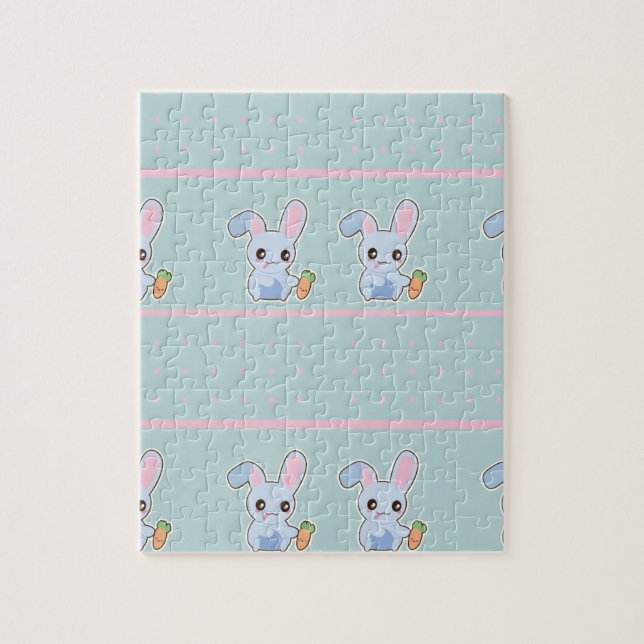 Kawaii Bunny pink mint accessories personalised Jigsaw Puzzle (Vertical)
