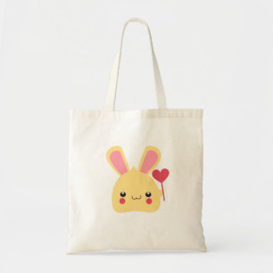 Kawaii Bunny Rabbit Face with Heart on a Stick Tote Bag