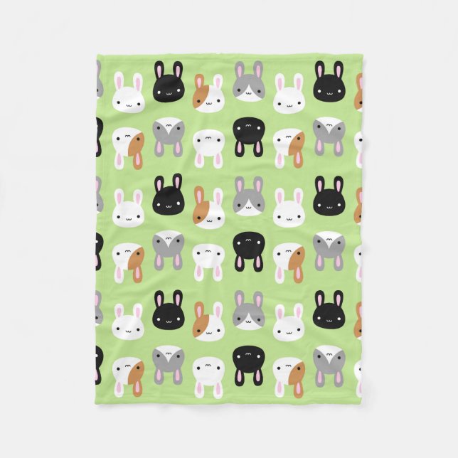 Kawaii Bunny Rabbits Fleece Blanket (Front)
