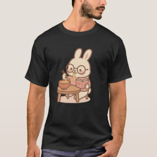 Kawaii Bunny Reading & Eating Ramen – Cozy Bunny T-Shirt