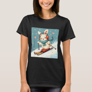 Kawaii bunny skiing shirt cute winter snow earmuff