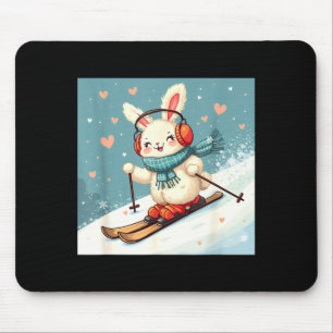 Kawaii bunny skiing shirt cute winter snow earmuff mouse pad