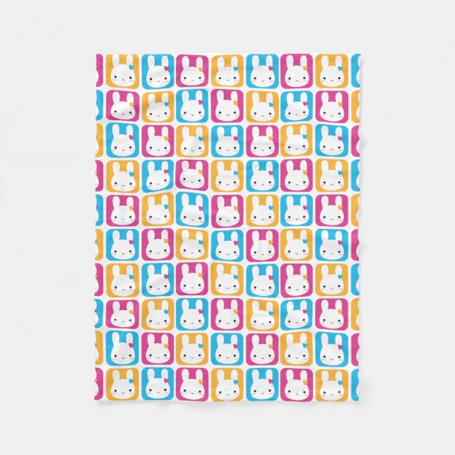 Kawaii Bunny Squares Fleece Blanket (Front)