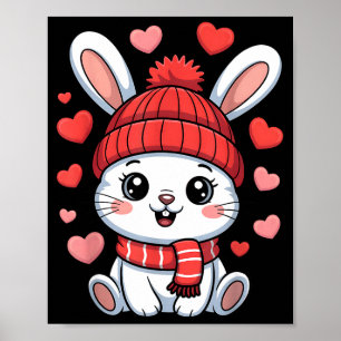 Kawaii Bunny Valentines Day Hearts Winter Scarf Poster