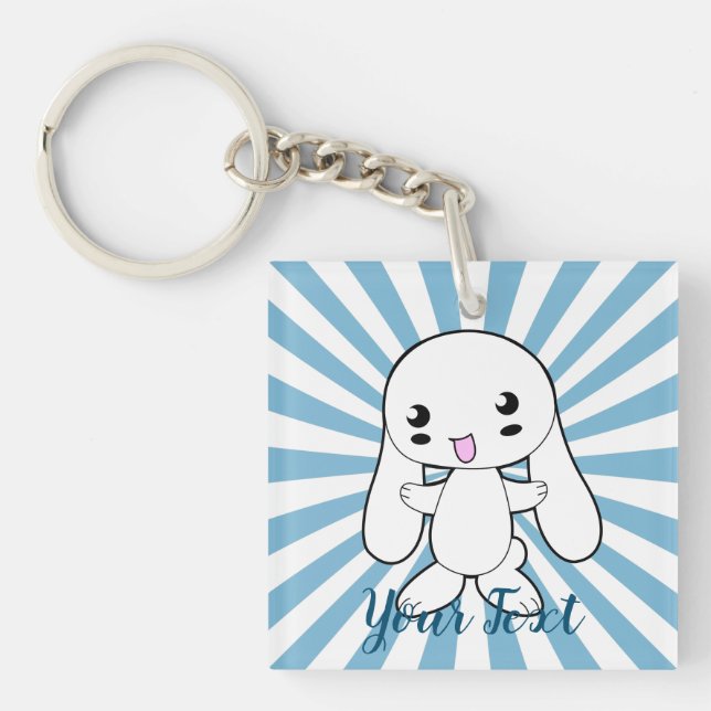 Kawaii Bunny's Hug Custom Key Ring (Front)