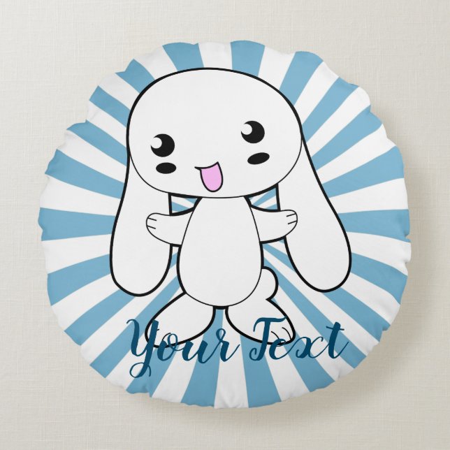 Kawaii Bunny's Hug Custom Round Cushion (Front)