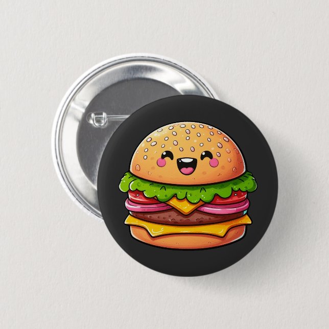 Kawaii Burger Delight 6 Cm Round Badge (Front & Back)