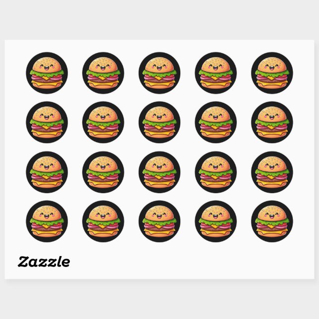 Kawaii Burger Delight Classic Round Sticker (Sheet)