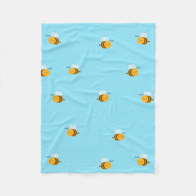 Kawaii Buzzy Bumble Bees Fleece Blanket (Front)