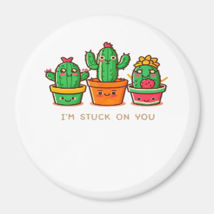 Kawaii Cacti Crew Im Stuck On You Playful Design  Magnet