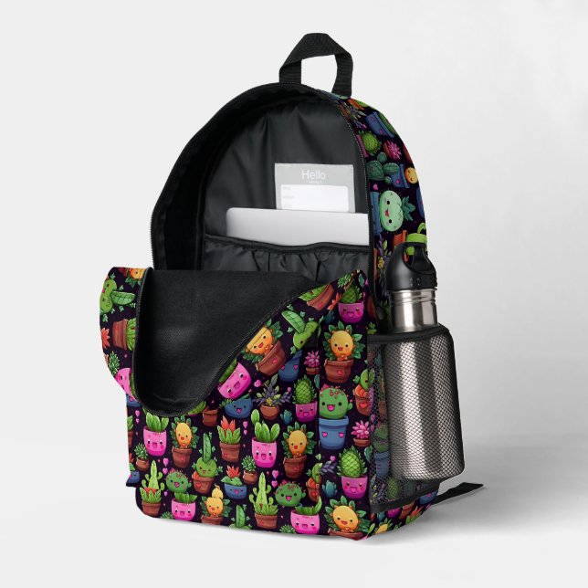 Kawaii Cactus Backpack (Back Corner Right (Open))