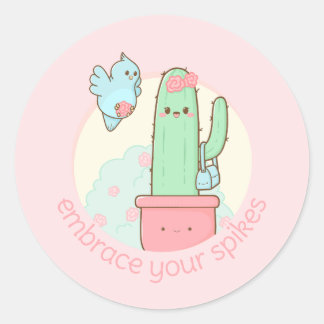 Kawaii cactus embrace your true self classic round sticker