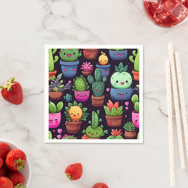 Kawaii Cactus Paper Napkins (Insitu)