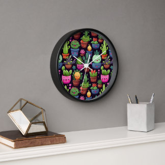 Kawaii Cactus Wall Clock