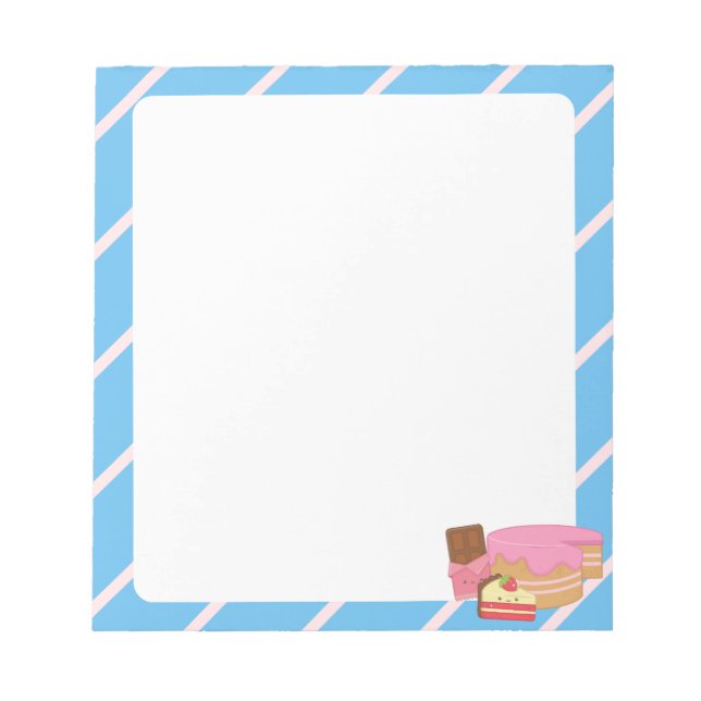 Kawaii Cake on a Striped Background Notepad (Front)