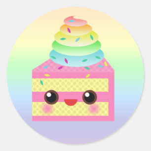 Kawaii Cake Pink Rainbow Sprinkles Fun Dessert Classic Round Sticker