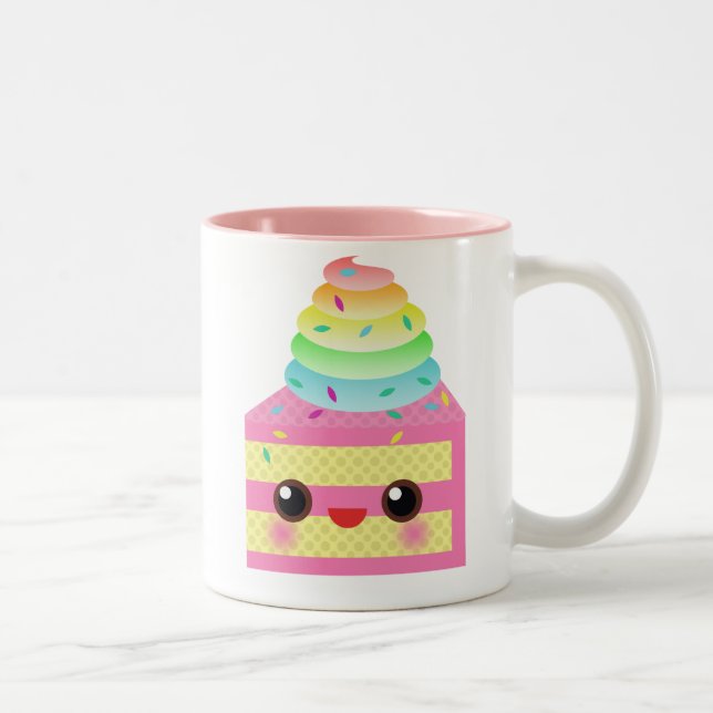 Kawaii Cake Pink Rainbow Sprinkles Fun Dessert Two-Tone Coffee Mug (Right)