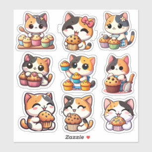 kawaii calico cat muffin Custom-Cut Vinyl Sticker