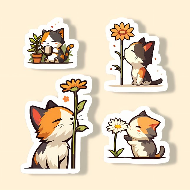 Kawaii Calico Cats and Flowers Sticker Set (Creator Uploaded)