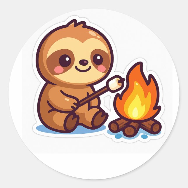 Kawaii Campfire Sloth Sticker (Front)