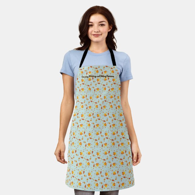 Kawaii Candy Corn Autumn Leaves Pattern Apron (Worn)