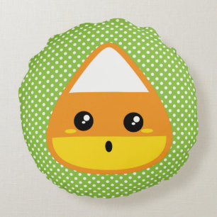 Kawaii Candy Corn Round Pillow