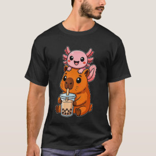 Kawaii Capybara and Axolotl Drinking Boba Tea Funn T-Shirt