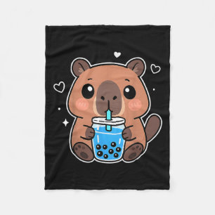 Kawaii Capybara Boba Drink Japanese Cute Anime Cap Fleece Blanket