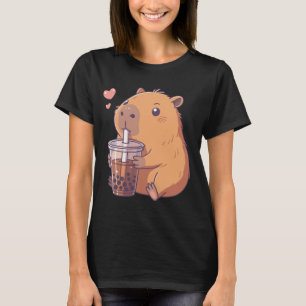 Kawaii Capybara Drinking Bubble Tea Boba Capybara  T-Shirt