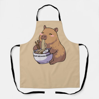 Kawaii Capybara Eating Ramen Noodles Anime Art Apron