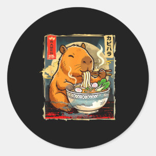 Kawaii Capybara Eating Ramen Noodles Anime Gift Gi Classic Round Sticker
