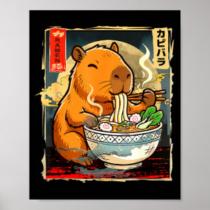 Kawaii Capybara Eating Ramen Noodles Anime Gift Gi Poster