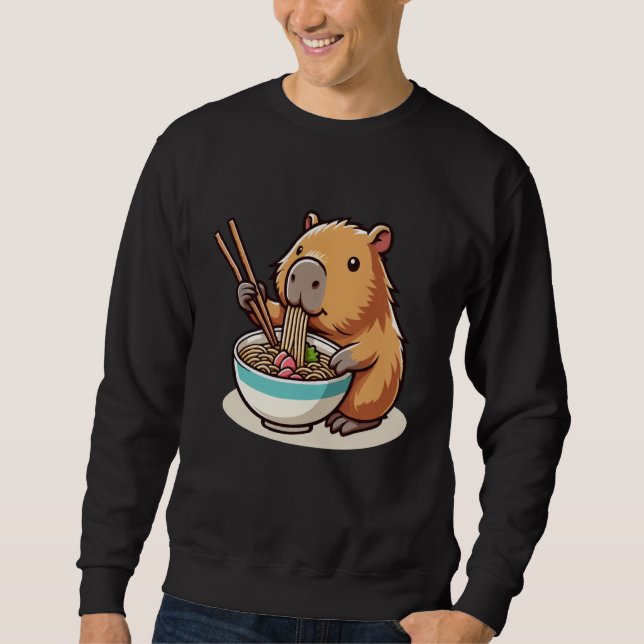 Kawaii Capybara Eating Ramen Noodles Cute Capybara Sweatshirt (Front)
