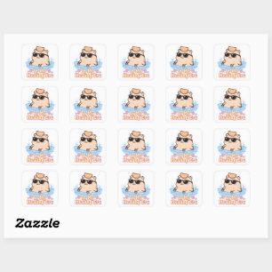 Kawaii Capybara Sunglasses Orange Self Care Square Sticker
