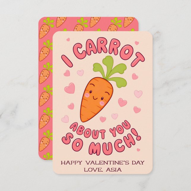 Kawaii Carrot Classroom Valentine Cards (Front/Back)