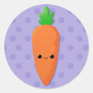 Kawaii Carrot on Purple Polka Dots Classic Round Sticker