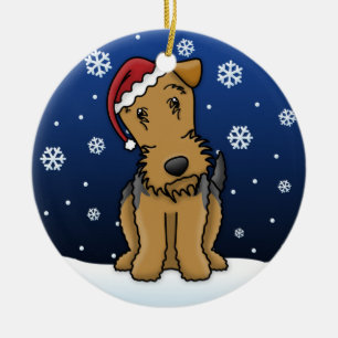 Kawaii Cartoon Airedale Terrier Christmas Ornament