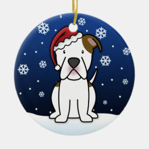 Kawaii Cartoon American Bulldog Christmas Ceramic Tree Decoration