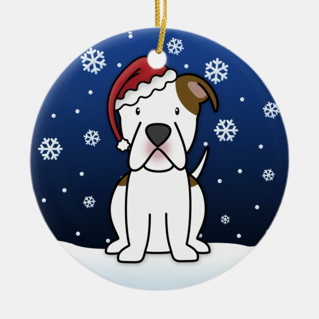 Kawaii Cartoon American Bulldog Christmas Ceramic Tree Decoration (Front)
