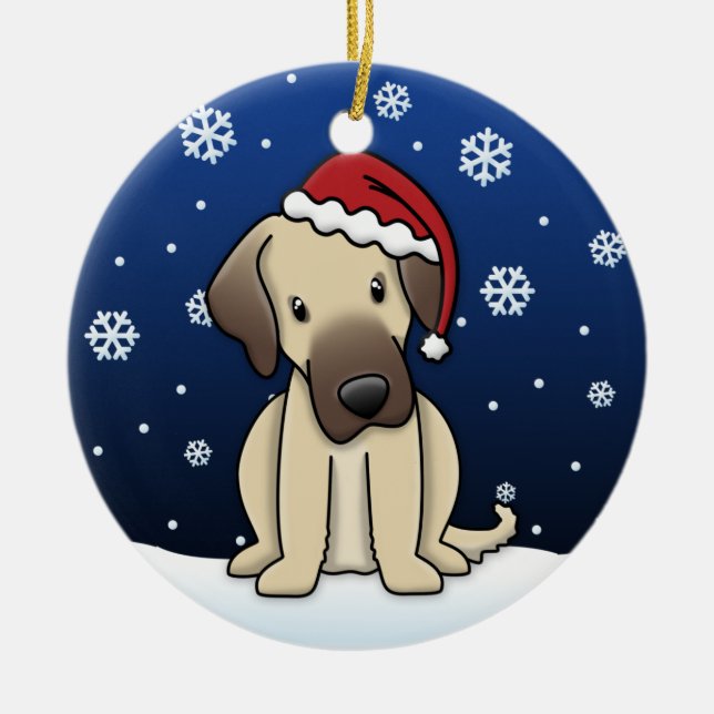 Kawaii Cartoon Anatolian Shepherd Dog Christmas Ceramic Tree Decoration (Front)